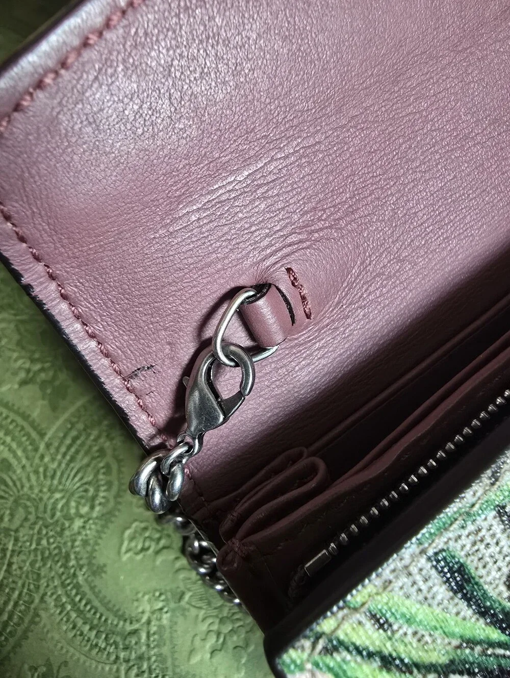 Authentic Gucci Floral Print Chain Wallet in Pink and Green